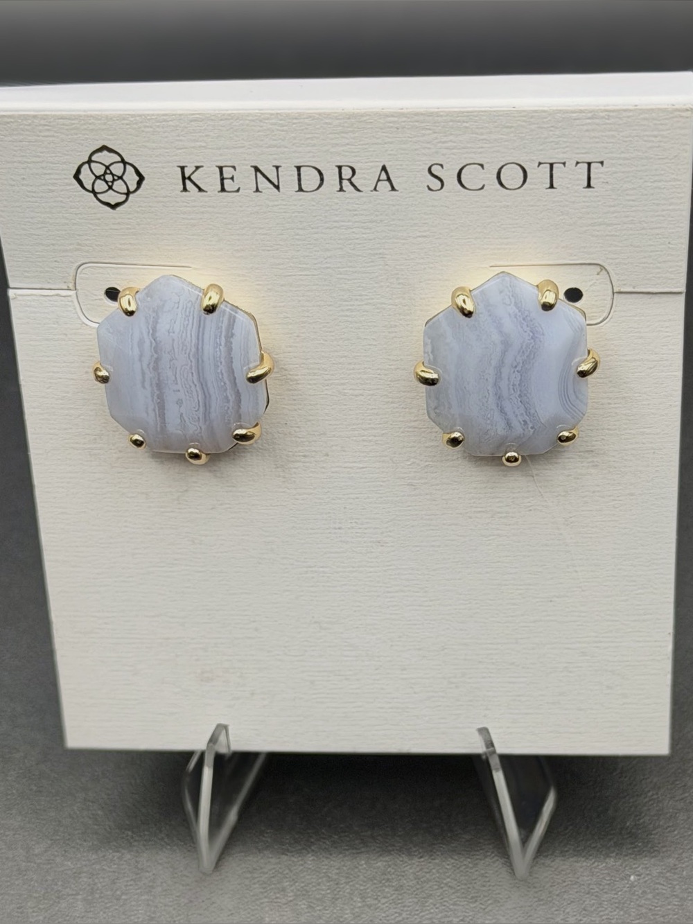 Kendra Scott Morgan Earrings in Blue Lace Agate Gold – Retired/HTF/Collector’s - Picture 2 of 5